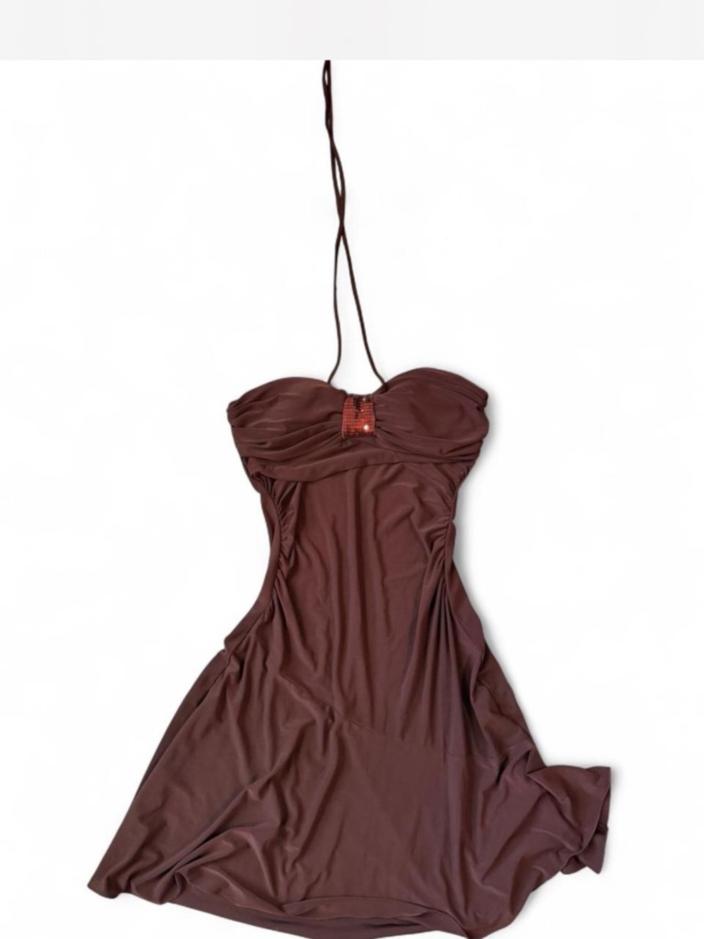 City Triangles Strapless Brown Halter Dress with Beaded Detail